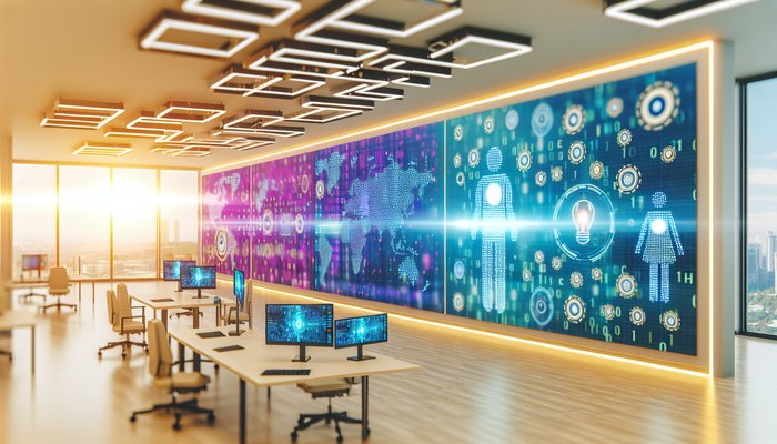 Modern workspace with AI analytics