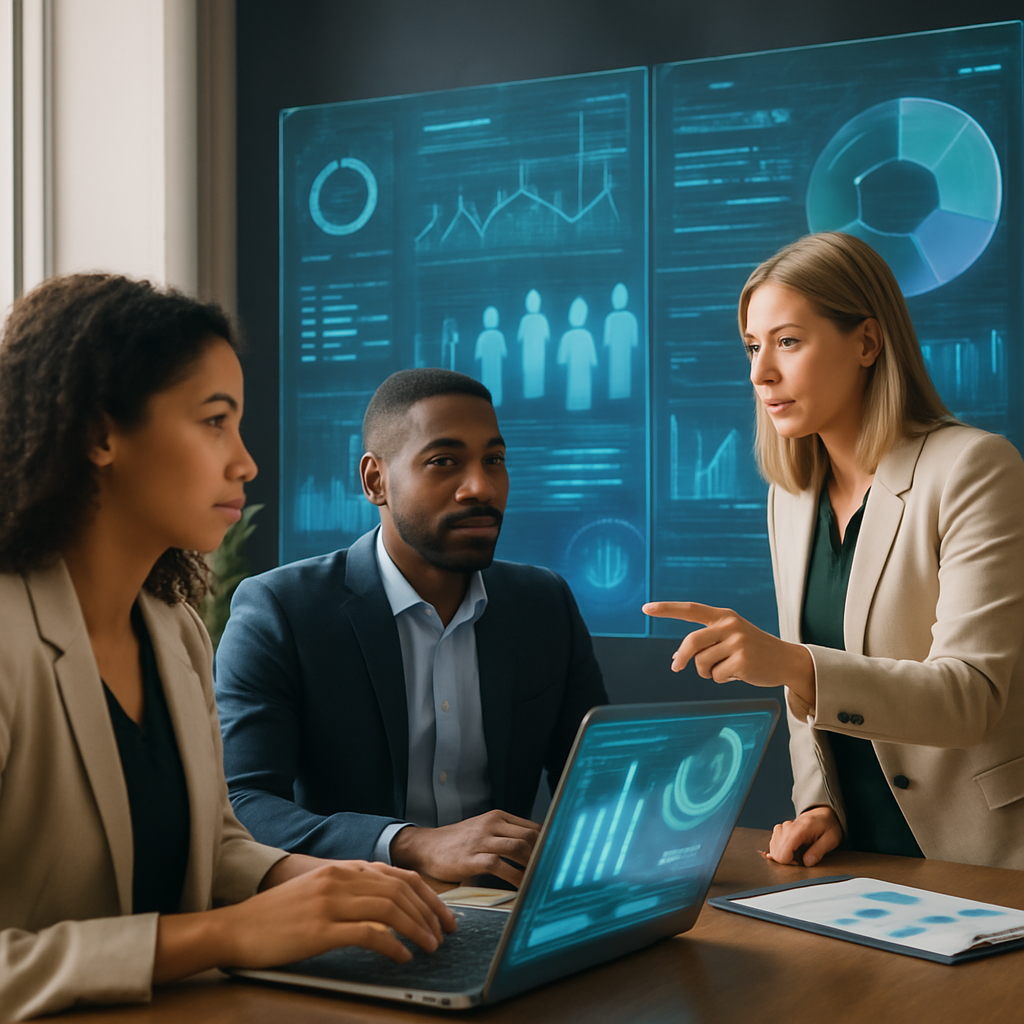 Futuristic HR tech analytics workspace