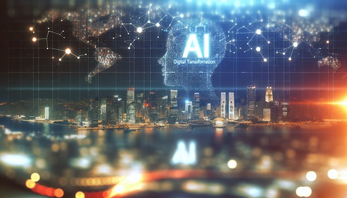 Futuristic cityscape with digital AI networks