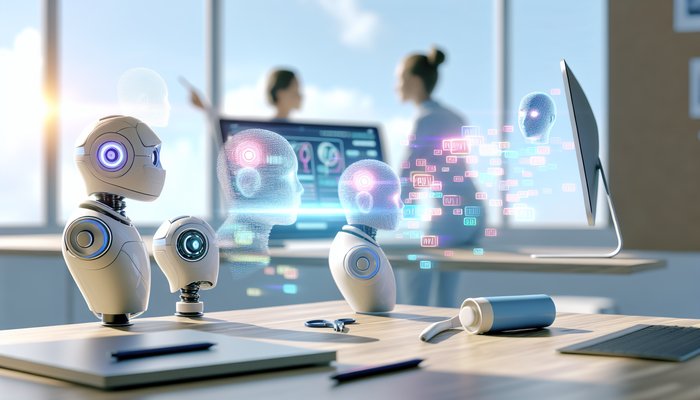 Illustration of AI agents in a digital workspace