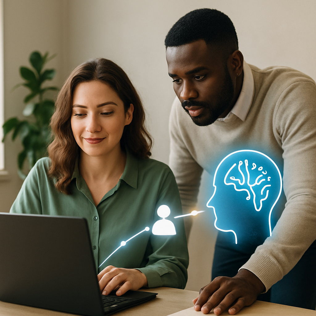 Ilustración dinámica de transformación digital en RRHH mediante AI